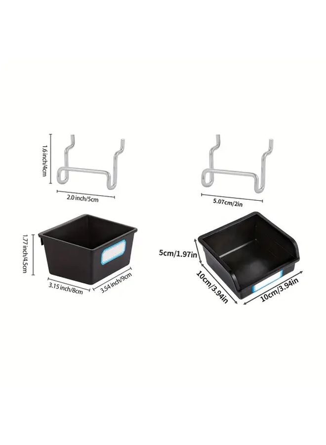 Black Perforated Board Storage Box Set with Hooks and Labels 6pcs Small 6pcs Medium for Organizing Garage Workshop Office - Image 3